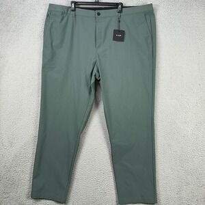 01.Algo Mens Chino Golf Pants 42 Green Straight Flat Front Performance Tech NEW‎
